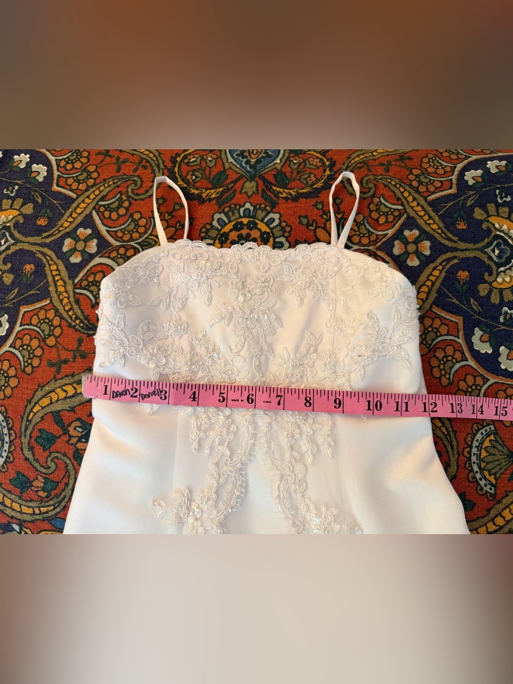 David's Bridal white Flowergirl Jr Bridesmaid 1st Holy Communion dress w/lace - Picture 6 of 12